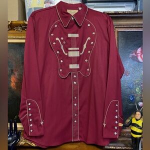 Vintage Scully Maroon Shirt with Embroidered Details and pearl buttons